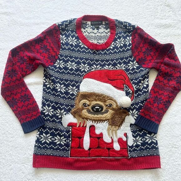 Blizzard Bay ugly sloth Christmas sweater with Santa hat pom-pom ￼ - Picture 1 of 3